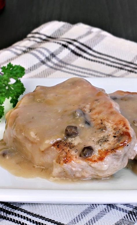 Pressure Cooker Creamy Mushroom Pork Chops Recipe via @slavabondarev Creamy Mushroom Pork Chops, Pork Chops With Mushrooms, Mushroom Soup Pork Chops, Pressure Cooker Pork Chops, Skillet Pork Chop Recipes, Baked Boneless Pork Chops, Healthy Pork Chops, Healthy Pork Chop Recipes, Boneless Pork Chop Recipes