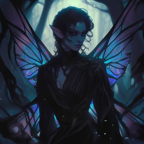 Fairy 5e Art, Fairy Dnd Character Art, Dnd Fairy Character Art, Fae Oc, Dark Fairy Outfit, Dnd Fairy, Dark Fae Aesthetic, Fae Witch, Merry Gentry