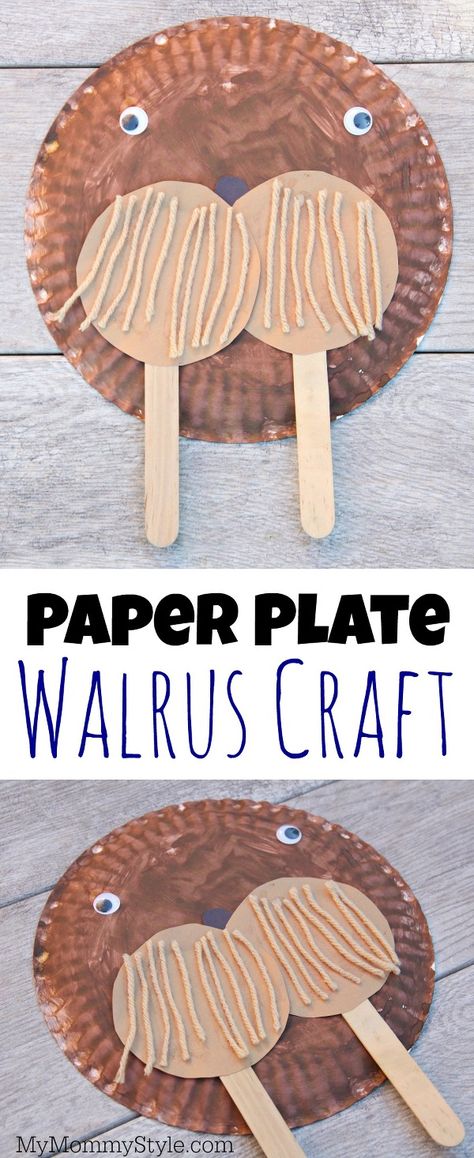 paper-plate-walrus-craft Walrus Craft, Fun Preschool Crafts, Arctic Animals Preschool, Arctic Animals Crafts, Zoo Crafts, January Crafts, Winter Preschool, Paper Plate Crafts, Winter Crafts For Kids