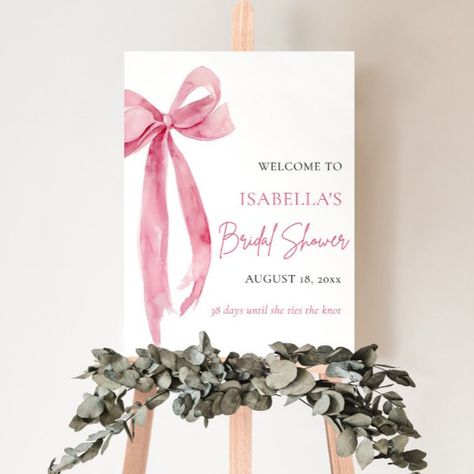 Bow She's Tying the Knot Bridal Shower Welcome Poster Romantic Bridal Shower, Blush Bridal Showers, Lovely Poster, Blush Bridal, Pink Bridal Shower, Bridal Shower Welcome Sign, Shower Welcome Sign, Tying The Knot, Welcome Poster