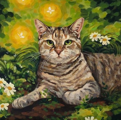 Wall Decor Crafts, Watercolor Pet Portraits, Arte Animal, Canvas Wall Decor, Cat Painting, Unique Animals, Painting Process, Tabby Cat, Pet Portrait