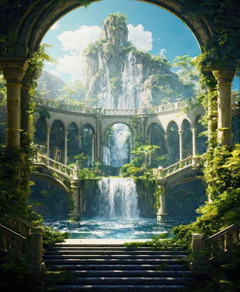 Fantasy Waterfall City, Star Wars Scenery, Natural Amphitheater, Waterfall City, Ewolucje Eevee, Villa Del Balbianello, Italy Villa, My Fantasy World, Fantasy City