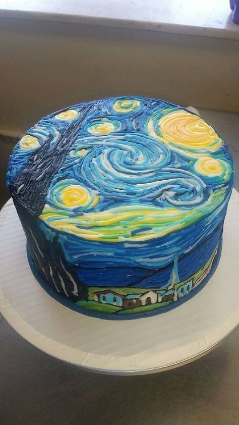 Van Gogh Cake, Gogh Cake, Cake Competition, Pastel Cakes, Creative Birthday Cakes, The Starry Night, Starry Eyed, Crazy Cakes, Painted Cakes