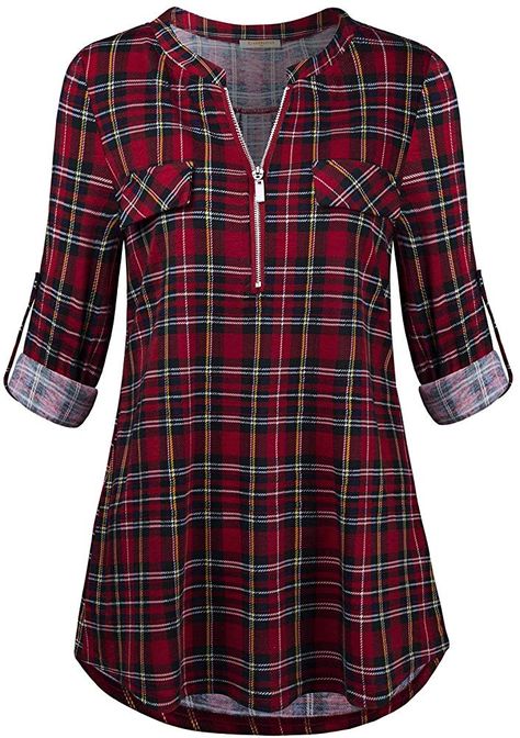 Red Plaid Shirt Women, Plaid Print Shirt, Checkered Blouse, Plaid Shirt Women, Striped Shirt Women, Red Plaid Shirt, Tunic Tops Casual, Shirt Tunic Top, Casual Tunics