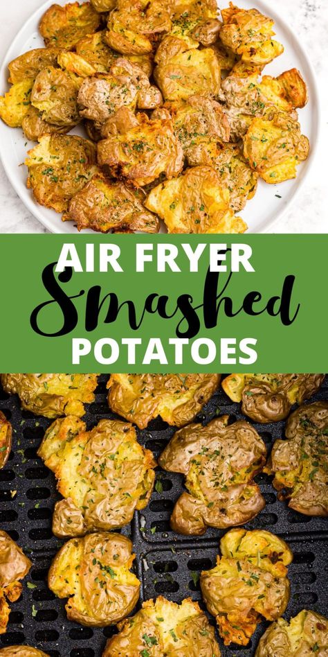 Air Fryer Mini Potato Recipe, Small Potatoes Air Fryer Recipe, Gold Potato Recipes Air Fryer, Air Fryer Dinner Sides, Garlic Smashed Potatoes Air Fryer, Crispy Smashed Potatoes Air Fryer, Smashed Potatoes Baked Air Fryer, Smashed Mini Potatoes Air Fryer, Air Fryer Recipe Vegetarian