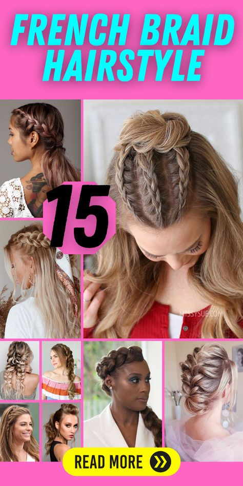 French Braid Hairstyles for Short Hair: Creative Ideas and How-Tos: Don't let short hair limit your style! Discover creative French braid hairstyles that suit short hair. Whether you have bangs or prefer a side part, these braids offer a chic and cute solution for elevating your short hair game. Small French Braid On Side, Simple Braided Hairstyles For Short Hair, Easy French Braid Hairstyles, Braid Hairstyles For Short Hair, Brades Hair, Front French Braids, French Braid Headband, French Braid Hairstyle, Braid Hairstyle Ideas