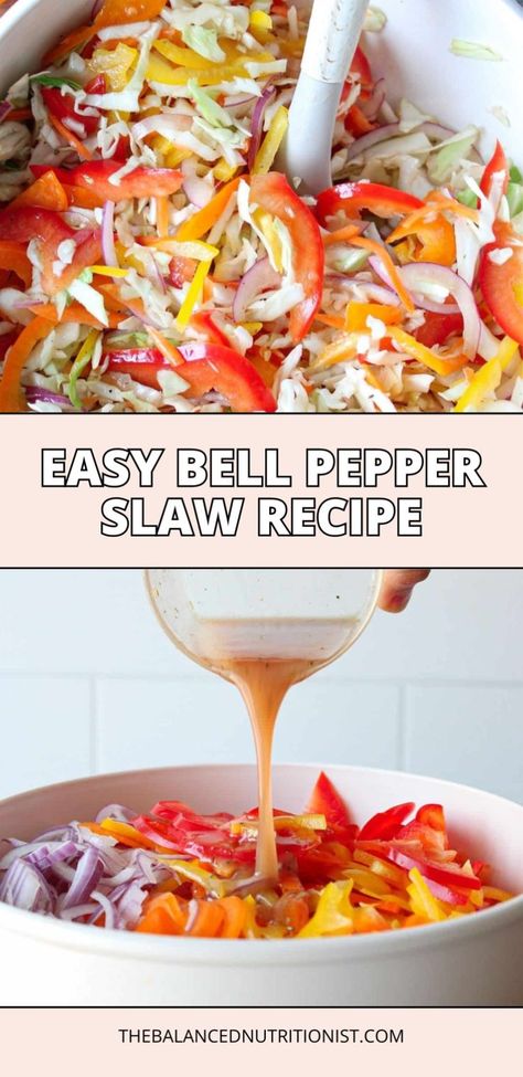 Enjoy this coleslaw with bell peppers for a quick, easy, and healthy barbecue side dish. This cabbage slaw with sweet peppers combines crunchy veggies and a tangy dressing for a fresh taste. Try the best coleslaw recipe for delicious pepper slaw at your next cookout. Pepper Slaw Recipe, Sweet Coleslaw Recipe, Pepper Slaw, The Best Coleslaw, Best Coleslaw, Healthy Barbecue, Best Coleslaw Recipe, Sweet Pepper Recipes, Barbecue Side Dishes