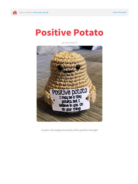 Crochet Positive Potato Pattern Free, Positive Potato Crochet Pattern Free, Potato Crochet Free Pattern, Positive Potato Crochet Pattern, Crochet Potato Pattern Free, Positive Potato Crochet, Crochet Potato, Potato Crochet, Counter App