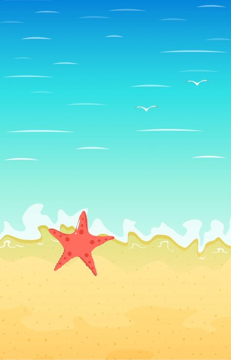 Hand Drawn Cartoon Ocean Beach Shells Starfish Background Material Sea Aesthetic Cartoon, Starfish Background, Cartoon Ocean, Beach Shells, Ocean Backgrounds, Summer Poster, Sea Sand, Beach Background, Free Cartoons