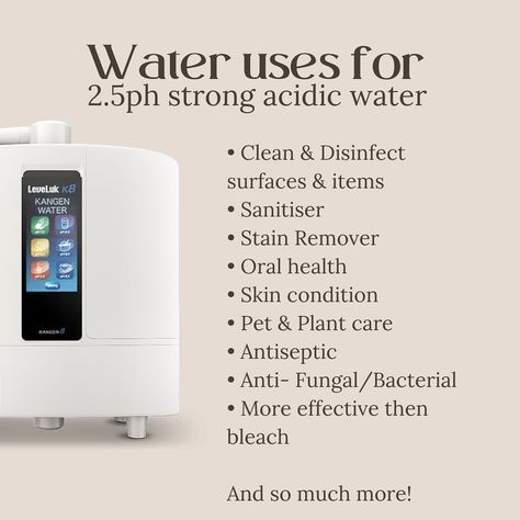 Let’s breakdown Kangen water 💧 Well first things first, what is Kangen water? Kangen water is ionised, activated, living water that is created through the process of electrolysis.⚡️ Our K8 machines offer a staggering 85+ uses and that’s just the beginning! From transforming your home into a safer space to being an eco-friendly choice, the benefits are endless. This ioniser creates over 7 different types of water, each with its unique pH level and diverse uses! From beauty care to cooki... Kangen Water Machine, Types Of Water, Kangen Water, Water Benefits, Beauty Water, Ph Level, Water Machine, First Things First, Branding Mood Board