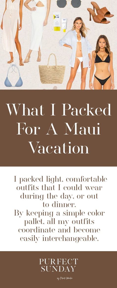 I recently went on a summer vacation to Maui. Because I’ve been there so many times over the years, I have a pretty good idea of what to expect. I try and keep a simple color pallet within my wardrobe. Not just for traveling, but also in my day to day life. With just a few color choices to work with, all my outfits coordinate and become easily interchangeable. Here are some of the favorite item I packed for this most recent Maui Vacation. Maui Outfit Ideas Women, Maui Outfit Ideas, Maui Outfit, Light Outfits, Trip To Maui, Maui Vacation, Resort Pools, Packing List For Travel, My Wardrobe