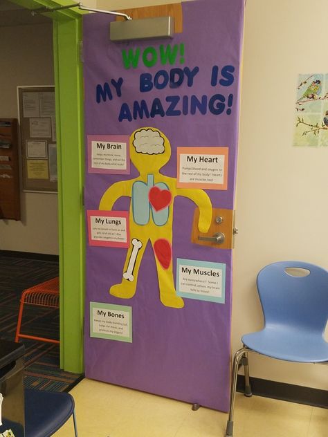 My Body School Nurse Office Door, School Nurse Door Decoration, Nurse Door Decorations, School Nurse Decorations, School Nurse Elementary, Bulletin Boards For Elementary, School Nurse Door, Physical Education Bulletin Boards, Nurse Bulletin Board