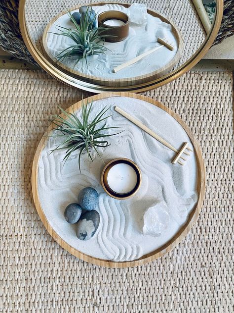 Zen Garden Set Bamboo Wood Medium Meditation Crystals Airplant Home Decor - Etsy Jardin Zen Miniature, Mini Jardin Zen, Miniature Zen Garden, Mini Zen Garden, Zen Den, Meditation Corner, Zen Room, Zen Space, Meditation Crystals