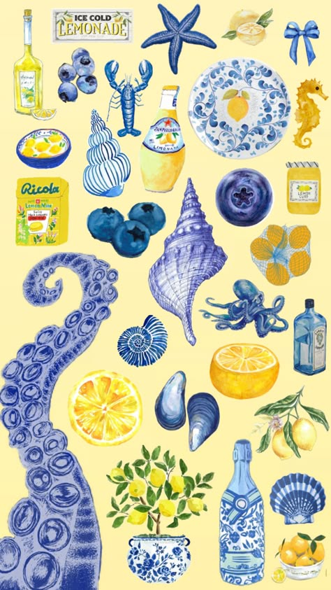 #summer #blue #yellow #watercolor #lemon #italy #collage #summercollage #bluecollage #yellowcollage #fyp Watercolor Collage Art, Yellow Summer Wallpaper, Yellow Blue Aesthetic, Summer Collage Wallpaper, Blue And Yellow Aesthetic, Summer Collages, Italy Collage, Lemon Italy, Blue And Yellow Wallpaper