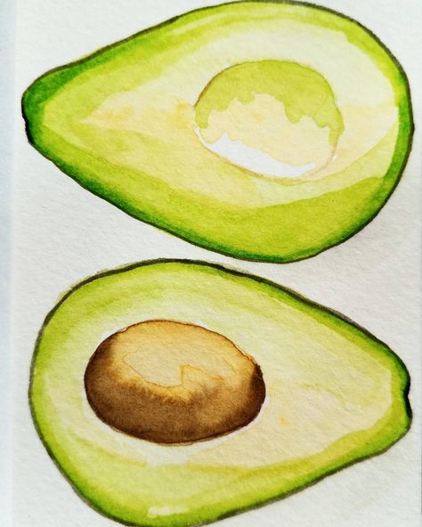 Watercolor avocado by Alexa's Illustrations. alexasillustrations Desserts Drawing, Copic Marker Art, Painting Kitchen, Diy Watercolor Painting, Cat Air, Diy Watercolor, Gift For Grandma, Custom Watercolor, Marker Art