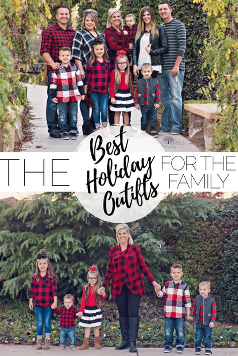 Holiday Outfits For The Family + Blogmas Day 4 + buffalo plaid & stripes Family Holiday Outfits, Family Christmas Pictures Outfits, Family Photo Outfits Winter, Christmas Pictures Outfits, Holiday Finds, Family Christmas Outfits, Winter Family Photos, Fall Family Photo Outfits, Family Christmas Pictures