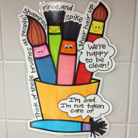 Classroom paint brush care sign (I can't find the website this comes from, but the idea is awesome) Ambient Art, Art Room Rules, Art Classroom Posters, Art Classroom Organization, Elementary Art Classroom, Art Room Posters, Art Classroom Management, Elementary Art Rooms, Art Classroom Decor