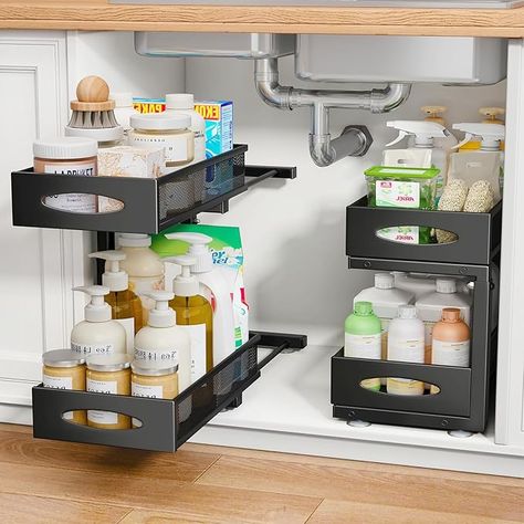 Amazon.com - Under Sink Organizer, 1 Pack Under Sink Organizers and Storage, 2 Tier Metal Pull out Cabinet Organizer for Bathroom, Kitchen, Pantry, Closet Slide out Cabinet Storage Organization Drawer Shelves Under The Bathroom Sink Organization, Under The Sink Organization Kitchen, Organize Under Bathroom Sink, Bathroom Sink Organizer, Slide Out Shelf, Bathroom Organization Shelves, Storing Cleaning Supplies, Under Bathroom Sink, Under The Sink Organization