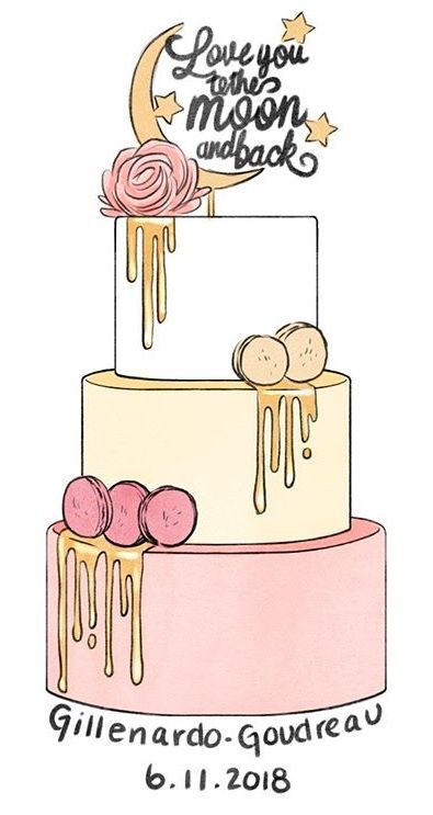 Wedding cake illustration by Christianne Gillenardo-Goudreau Cake Decorating Drawing, Cake Designs Illustrations, Drawing Cake Ideas, Birthday Cake Illustration Drawing, How To Draw A Birthday Cake, Cake Designs Drawing, Birthday Cake Art Drawing, Cake Sketch Drawings, Drawing Cake Birthday