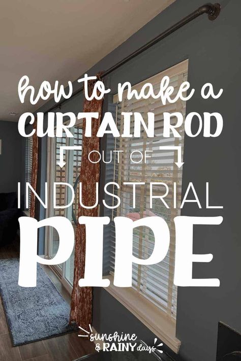 A DIY Industrial Pipe Curtain Rod is an excellent choice for an awesome-looking and sturdy curtain rod that can be made to fit large windows. Household Organization Binder, Pipe Curtain Rods, Industrial Curtain Rod, Industrial Curtains, Diy Curtain Rods, Household Binder, Thrifty Thursday, Diy Pipe, Patio Curtains