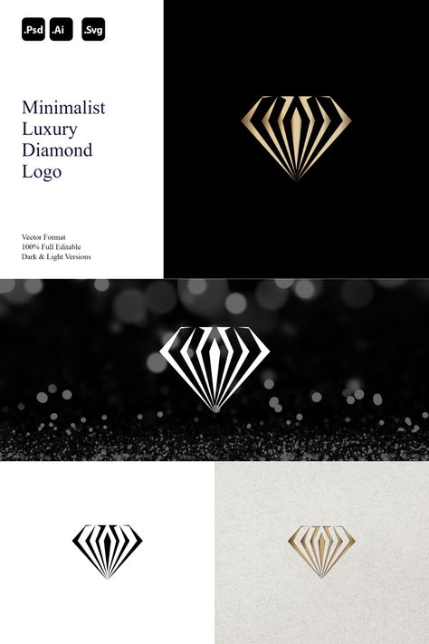 Minimalist Luxury Diamond Logo.  Perfect for:  - Jewelry Brands - High-End Products - Luxury Services - Modern and Elegant Identities - Sophisticated Brands.  Style Attributes:  - Minimalist - Modern - Simple.  You'll receive:  - ✅ 100% Resizable vector logo - 🎨 Easily customizable colors - 🖌 AI, PSD & SVG files.  Need customization or other formats? Contact us for personalized assistance. Elevate your brand with the timeless sophistication of our Minimalist Luxury Diamond Logo. Jewelry Logo Design Ideas Brand Identity, Jewel Logo, Jewellery Logo, Jewelry Logo Design, Diamond Logo, Minimalist Luxury, Jewelry Logo, Luxury Services, Jewelry Brands