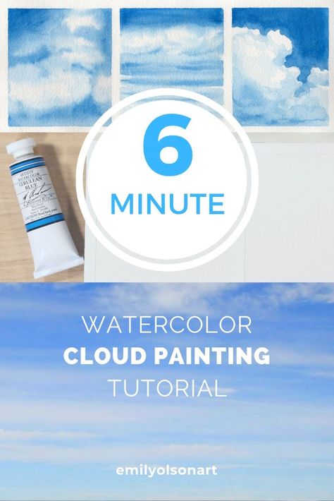 This easy, quick watercolor tutorial is perfect for beginners! Learn how to paint clouds in watercolor using only one color. If you're a beginner with watercolors, or would like to refine your skills with creating soft edges, these simple, easy cloud studies are a great way to practice some essential techniques. How To Paint Watercolor Clouds, How To Watercolor Clouds, How To Paint Sky Watercolor, Watercolour Clouds Tutorial, Watercolor Clouds Tutorial, Watercolor Sky Tutorial, Clouds In Watercolor, Cloud Watercolor, Painting Techniques For Beginners