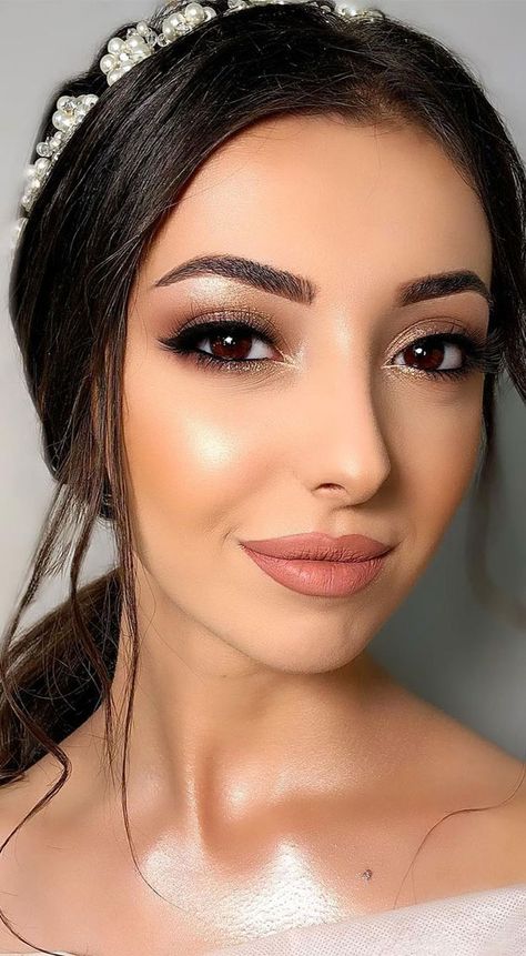 75 Wedding Makeup Ideas To Suit Every Bride Black Smokey Eye Bridal Makeup, Wedding Makeup For Black Eyes, Bride Makeup Brown Eyes Brunettes, Eyeshadow Placement, Beautiful Makeup Ideas, Nude Lip Makeup, Neutral Makeup Look, Gorgeous Wedding Makeup, Glam Wedding Makeup