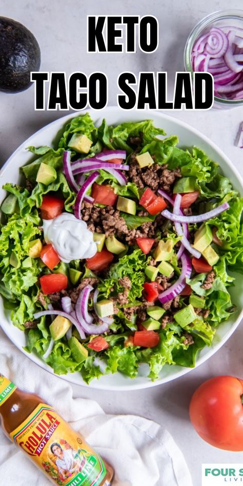 Here is a bright and delicious keto taco salad recipe to rock your meal-planning world. This low-carb taco salad is a quick and easy one-pot dish bursting with bold flavor. You’ll love that this keto Mexican salad is the perfect and healthy keto meal that’s great as a lunch or dinner option. Keto Mexican Salad, Low Carb Taco Salad, Taco Bowl Recipe, Keto Taco Salad, Family Breakfast Recipes, Taco Salad Recipe, Keto Salad, Low Carb Tacos, Taco Salad Recipes