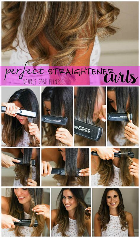 How To: Easy Straightener Curls - a super easy easy to get easy, silky curls with a straightener that will last all day long! | Double Dose Fitness Straightener Curls, Curls With Straightener, Curl Hair With Straightener, Flat Iron Curls, Curls For Long Hair, Long Face Hairstyles, Face Shape Hairstyles, Fresh Hair, Hairdo For Long Hair