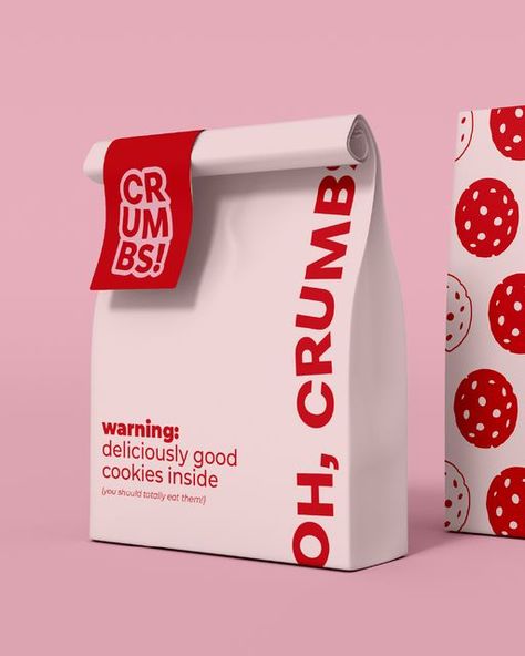 Studio Rêveuse ☁️ Brand + Web Design on Instagram: "— OH, CRUMBS! 🍪  the final part of the Oh, Crumbs! project is here; we're finishing up with some cute takeaway bags (paper bags, hello sustainability!) + a couple of lil' brand marks ✨  what do ya think?  bonus brief by @briefclub ♡  #tbcbonusbriefs #tbcbonusbrief #brandingdesign #brandingidentitydesign #brandidentity #brandstrategist #logodesigner #boldbranding #boldbranddesign #cookiebranding #bakerybranding #thebriefclub #briefchallenge #designeruk #logodesigneruk #identitydesign #logodesignersclub #brandingforbusiness #graphicdesignersuk #designersofinstagram #packagingdesign #foodlogos" Homemade Food Packaging, Takeout Bag Design, Takeaway Bag Design, Fun Food Packaging Design, Cookies Branding Design, Branding Design Packaging Food, Paper Bag Design Packaging, Cool Branding Design, Couple Graphic Design