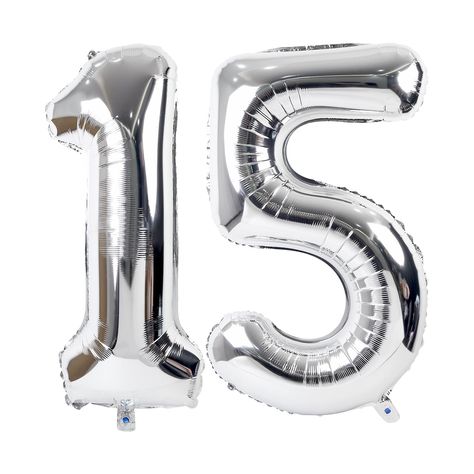 PRICES MAY VARY. What You Get: Package includes 2pcs large 40inch silver number balloons,1 piece of straw.These two big silver number balloons are 40 inches and are perfect for celebrating your 15th birthday or 15th anniversary to make your party even more amazing! Quality Party Supplies：All our giant silver number balloons are made of aluminium film, which is a lightweight ,durable, non-toxicity and harmlessness material,not easy to pop,can be safely used around children. They can be reused man 15 Balloons, Birthday Decoration Balloons, Balloons For Wedding, Balloon Numbers, Number 15, Silver Balloon, Beer Party, Pop Cans, Silver Numbers