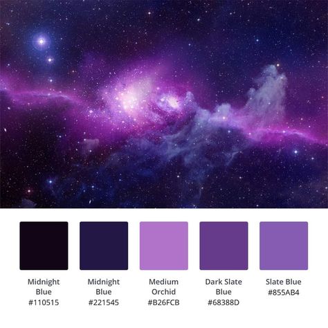 Galaxy Color Palette Hex Codes, Royal Blue And Purple Color Palette, Galaxy Colors Palette, Dark Purple Color Palette Colour Schemes, Starry Sky Color Palette, Galaxy Colour Palette, Deep Purple Color Palette, Dark Purple Palette, Night Sky Color Palette