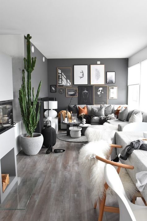 Modern Chic Living Room, Dark Grey Living Room, Modern Grey Living Room, Grey Furniture Living Room, Scandinavian Design Living Room, Furnitur Ruang Keluarga, Black Living Room, Design Blogs, Modern Farmhouse Living Room