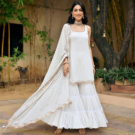 Buy A White Heavy and Soft Organza Sharara Set is Likely A Online in India - Etsy Sharara Designs Simple, Sharara Suit Designs Latest, Wedding Sharara Suit, White Sharara Suit, Sharara Suit Wedding, Suits Design Latest, Sharara Suit Designs, White Sharara, Wedding Sharara