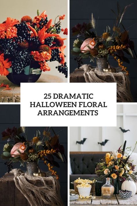 Boho Halloween Floral Arrangement, Halloween Silk Flower Arrangements, Black Flowers Halloween Decor, Halloween Floral Arrangements Black, Halloween Flower Centerpieces, Diy Halloween Flower Bouquet, Halloween Decorations Flowers, Floral Halloween Wreath, Moody Fall Floral Arrangements