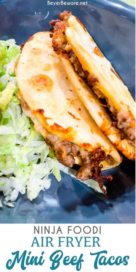 Change up taco night with these Air Fryer Mini Beef Tacos with a simple combination of ground beef, quesadilla cheese, and street taco shells. Mini Beef Tacos, Quesadilla Cheese, Quesadilla Recipes Beef, Actifry Recipes, Street Taco, Air Fryer Steak, Healthy Ground Beef, Air Fryer Cooking Times, Ground Beef And Potatoes