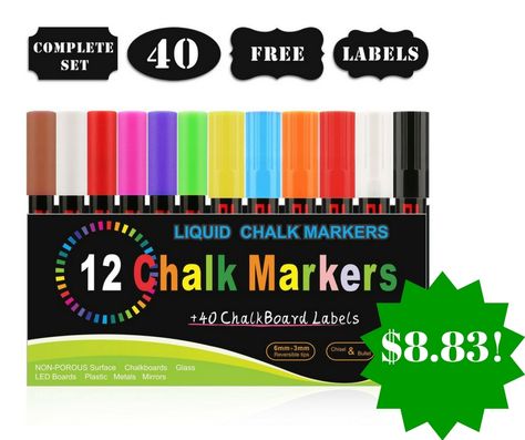 Amazon: Blusmart 12 Pack Chalk Markers with 40 Chalkboard Labels Only $8.83 - http://www.couponsforyourfamily.com/amazon-blusmart-12-pack-chalk-markers-with-40-chalkboard-labels-only-8-83/ Chalkboard Mirror, Chalk Marker, Liquid Chalk Markers, Chalkboard Labels, Chalk Pens, Liquid Chalk, Fluorescent Colors, Chalk Markers, Ink Toner