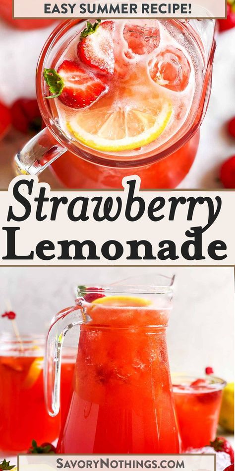 Frozen Strawberry Lemonade Recipe, Fresh Strawberry Lemonade, Easy Strawberry Lemonade, Strawberry Basil Lemonade, How To Make Lemonade, Frozen Strawberry Lemonade, Homemade Strawberry Lemonade, Strawberry Lemonade Recipe, Special Drinks