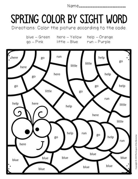 Sight Word Preschool, Sight Word Coloring Pages Free, Spring Worksheets Preschool, Word Coloring Pages, Color By Sight Word, Spring Worksheet, Preschool Sight Words, Sight Word Coloring, Sight Words Printables