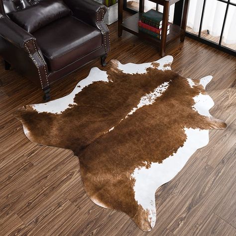 PRICES MAY VARY. Material: Polyester and skin-friendly, soft and cute, non-slip and family-friendly Size: 47x35 inch (120x90cm) The faux cowhide rug is not that thick but more animal fur feels and look, its ideal for western themed jungle themed cow-boy themed room decor The fur animal rug is very easy to clean, simply washed by machine or vacuum clean, no shedding This cow hide rug is a beautiful modern upholstery on your living room bedroom nursery room office coffee table front of fireplace, Cow Leather Carpet, Animal Print Carpet, Cow Print Rug, Cow Print Fabric, Faux Cowhide Rug, Fur Carpet, Faux Cowhide, Animal Rug, Brown Carpet