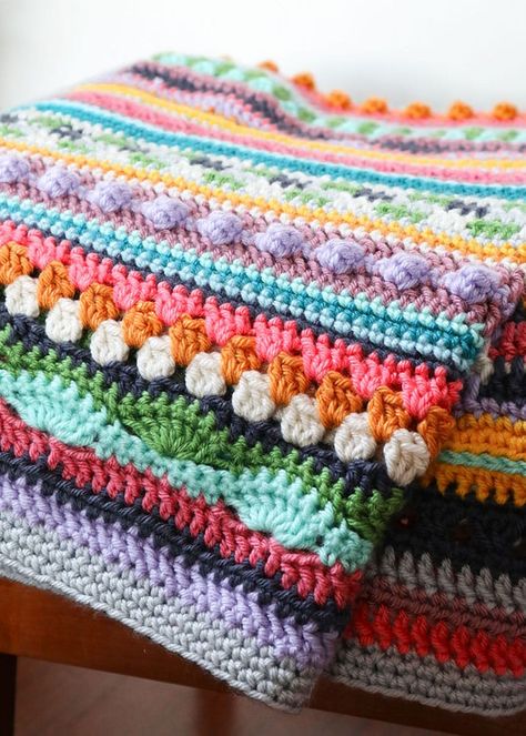 Unique Crochet Blanket, Crochet Sampler Blanket, Motifs Afghans, Scrap Crochet, Scrap Yarn Crochet, Beau Crochet, Crochet Stitches Guide, Crochet Mignon, Crocheted Blanket