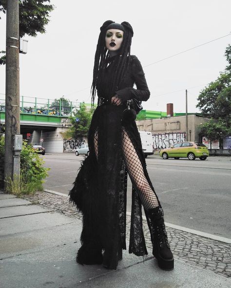 Jovana Mitrovic on Instagram: “Black and green, always. 💚🖤 .  Dress and jacket @punkrave.official Bag @killstarco Boots @demonia.shoes Dreads @icydreads Belt…” Goth Moodboard, Real Goth, Goth Pinup, Industrial Goth, Goth Outfit Ideas, Estilo Dark, Goth Subculture, Mode Punk, Woman In Black