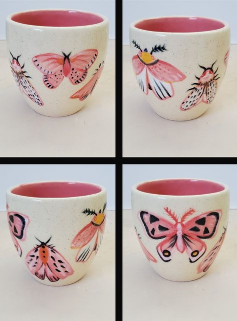 Moth Pottery Painting, Butterfly Ceramic Painting, Butterfly Pottery Painting, Underglaze Painting On Pottery, Underglaze Ideas, Butterfly Pottery, Clay Cafe, Ceramica Ideas, Ceramics Painting