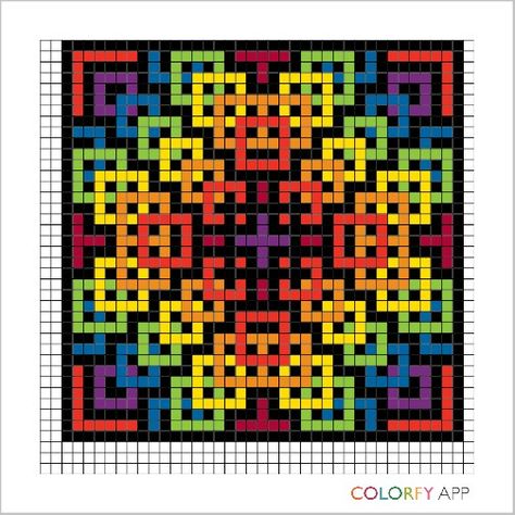 Graph Paper Pixel Art, Geometric Pixel Art, Graph Paper Art Design, Pixel Quilting, Modele Pixel Art, Graph Paper Designs, Graph Paper Drawings, Rainbow Quilt, Graph Paper Art