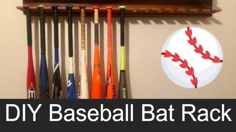 Learn how to build a DIY baseball bat display rack that hangs on a wall. via @dodaddydiy Display Rack Ideas, Baseball Bat Holder, Baseball Bat Rack, Baseball Bat Display, Bat Display, Baseball Buckets, Baseball Crafts, Baseball Room, Hanging Bat