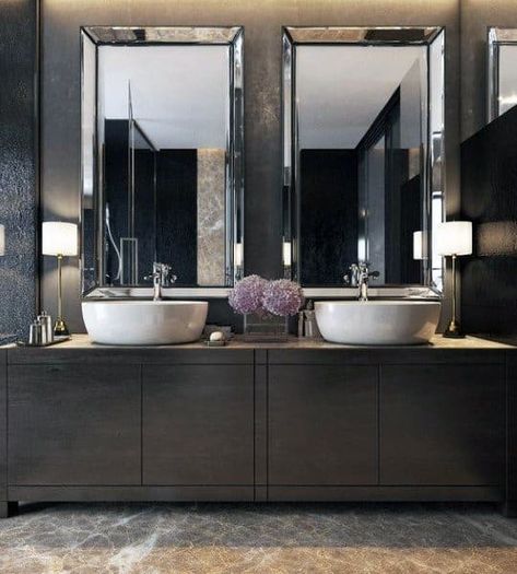 Bathroom Lighting Diy, Makeover Kamar Mandi, Bathroom Mirror Design, Modern Bathroom Mirrors, Modern Bathroom Tile, Best Bathroom Vanities, Modern Home Interior Design, Vanity Ideas, Trendy Bathroom