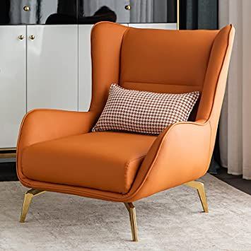 Orange Chairs Living Room, Simple Luxury Home, Classic Office Interior, Sofa Chair Living Room, Modern Lounge Chair Design, L Shaped Sofa Designs, High Back Accent Chairs, Leather Sofa Chair, Contemporary Lounge