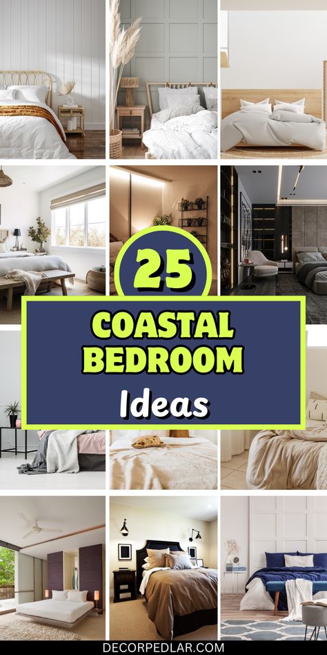 Transform your bedroom into a breezy beach retreat with 25 coastal-inspired design ideas. Dive into soothing ocean hues, natural textures, and nautical charm. #CoastalBedroom #BeachDecor Coastal Color Scheme, Light Blue Curtains, Rattan Bed Frame, Coastal Bedroom Ideas, Ocean Hues, Rattan Bed, Rustic Coastal, Striped Bedding, White Shiplap