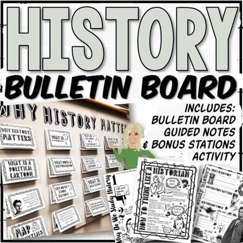 Social Studies Toolbox | Teachers Pay Teachers History Title Page For School, Think Like A Historian, Classroom Timeline, Social Studies Bulletin Boards, History Teacher Classroom, History Bulletin Boards, History Display, High School History Classroom, Interactive Bulletin Board