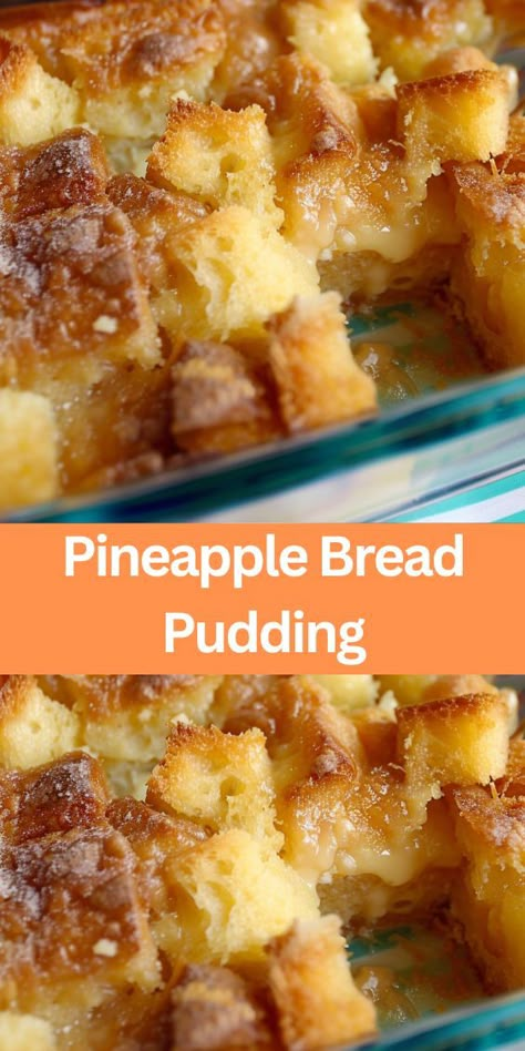 Looking for a delicious and easy dessert? Try this Pineapple Bread Pudding recipe! Made with simple ingredients like bread, eggs, butter, and crushed pineapple, it's a sweet and tropical twist on a classic favorite. Perfect Pineapple Bread Pudding, Traditional Bread Pudding, Homemade German Chocolate Cake, Pineapple Pudding, Pineapple Bread, Potato Pudding, Pineapple Chunks, Homemade Bread Easy, Pineapple Recipes